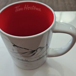 Tim Hortons Red Mountain And Hockey Net Scene White Hockey 2018 Mug